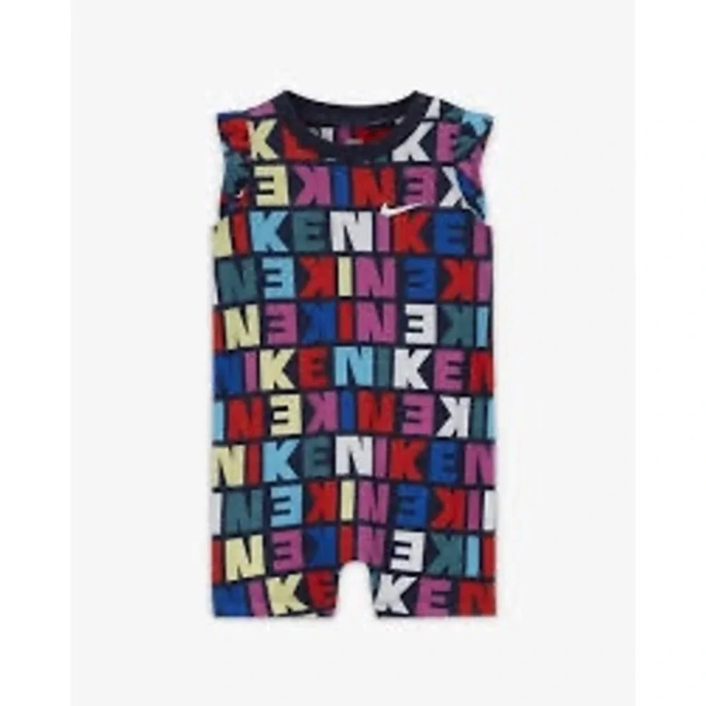 Nike Baby Girls Romper 6M Multi-Color Block Logo Print Sleeveless One Piece Snap